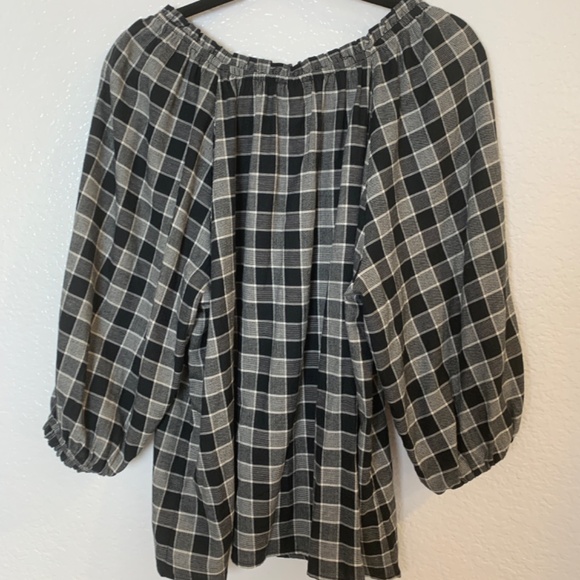 Knox Rose Black Plaid Peasant Top XL - Picture 6 of 8